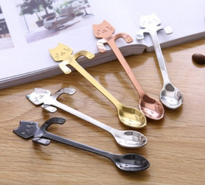 304 Stainless Steel Cartoon Cat Handle Coffee Spoon – Cute Hanging Teaspoon