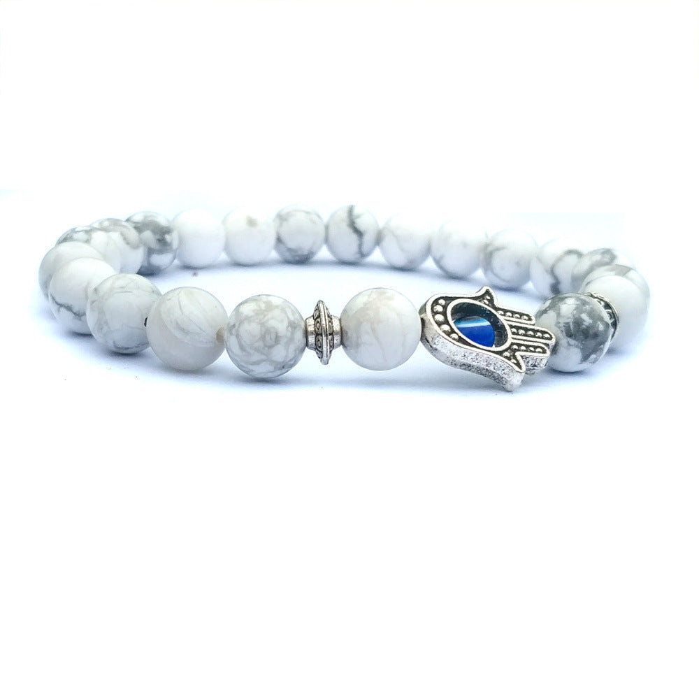 Evil Eye Natural Stone Bracelet – Handmade Electroplated Bead Bracelet