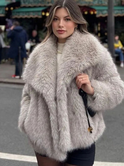 Women's Winter Plush Coat – Warm Fluffy Lapel Jacket