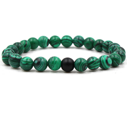 Malachite & Frosted Stone Elastic Bracelet – Natural Green Bead Jewelry for Women & Men