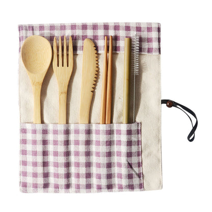 Portable Bamboo Tableware Set – 6-Piece Eco-Friendly Cutlery for Travel & Outdoor