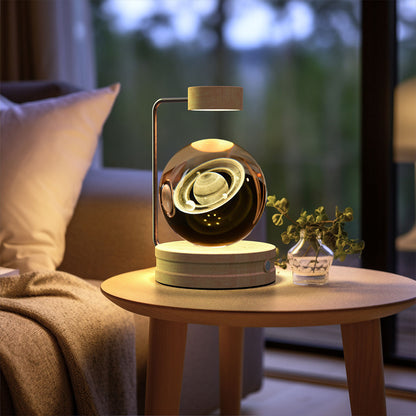3D Crystal Ball Night Light – USB Wooden Base Bedside Lamp