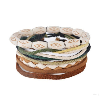Punk Leather Multilayer Bead Wrap Bracelet – Handwoven Vintage Jewelry for Men & Women