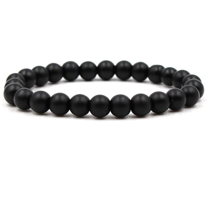 Malachite & Frosted Stone Elastic Bracelet – Natural Green Bead Jewelry for Women & Men