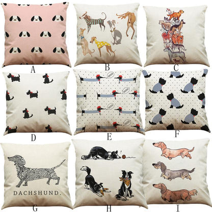 Vintage Dog Print Cotton Pillow Case 45x45CM – Cute Cushion Cover for Sofa & Home