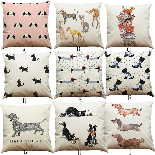 Vintage Dog Print Cotton Pillow Case 45x45CM – Cute Cushion Cover for Sofa & Home