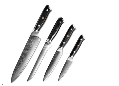 Japanese Damascus Steel Kitchen Knife Set – Chef, Santoku, Fruit & Utility Knives