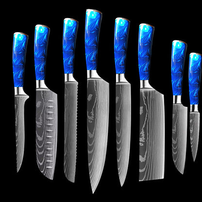 8-Inch Chef Knife Set – Blue, Green & Red Resin Handle Kitchen Knife Collection