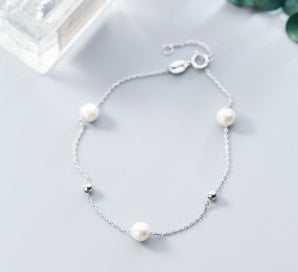 925 Silver Synthetic Pearl Bracelet – Elegant Adjustable Jewelry for Women