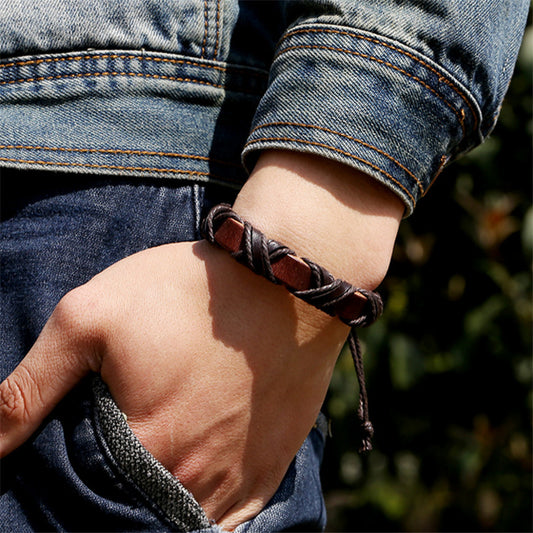 Nordic Leather & Hemp Rope Bracelet – Vintage Punk Style for Men & Women