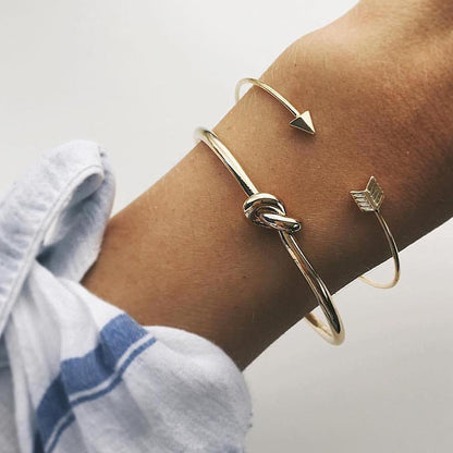Vintage Arrow Knotted Cuff Bracelet – Gold Alloy Jewelry for Women