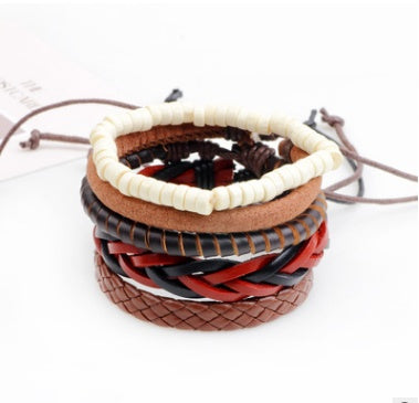 Punk Leather Multilayer Bead Wrap Bracelet – Handwoven Vintage Jewelry for Men & Women