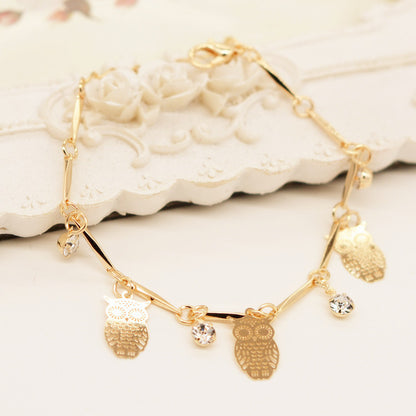 Golden Owl Tassel Bracelet – Ethnic Style Alloy Jewelry for Women