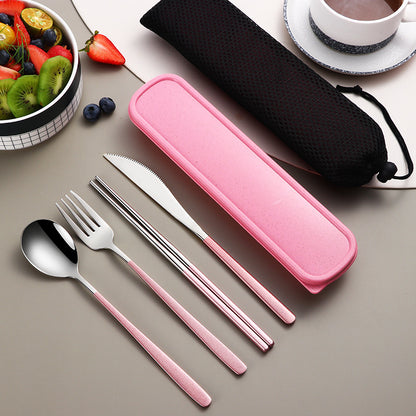 304 Stainless Steel Portable Cutlery Set – Gold Knife, Fork & Spoon with Case for Camping & Travel