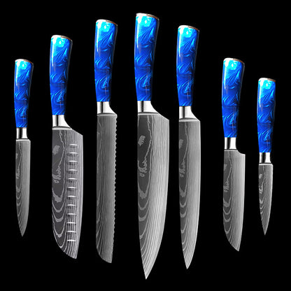 8-Inch Chef Knife Set – Blue, Green & Red Resin Handle Kitchen Knife Collection