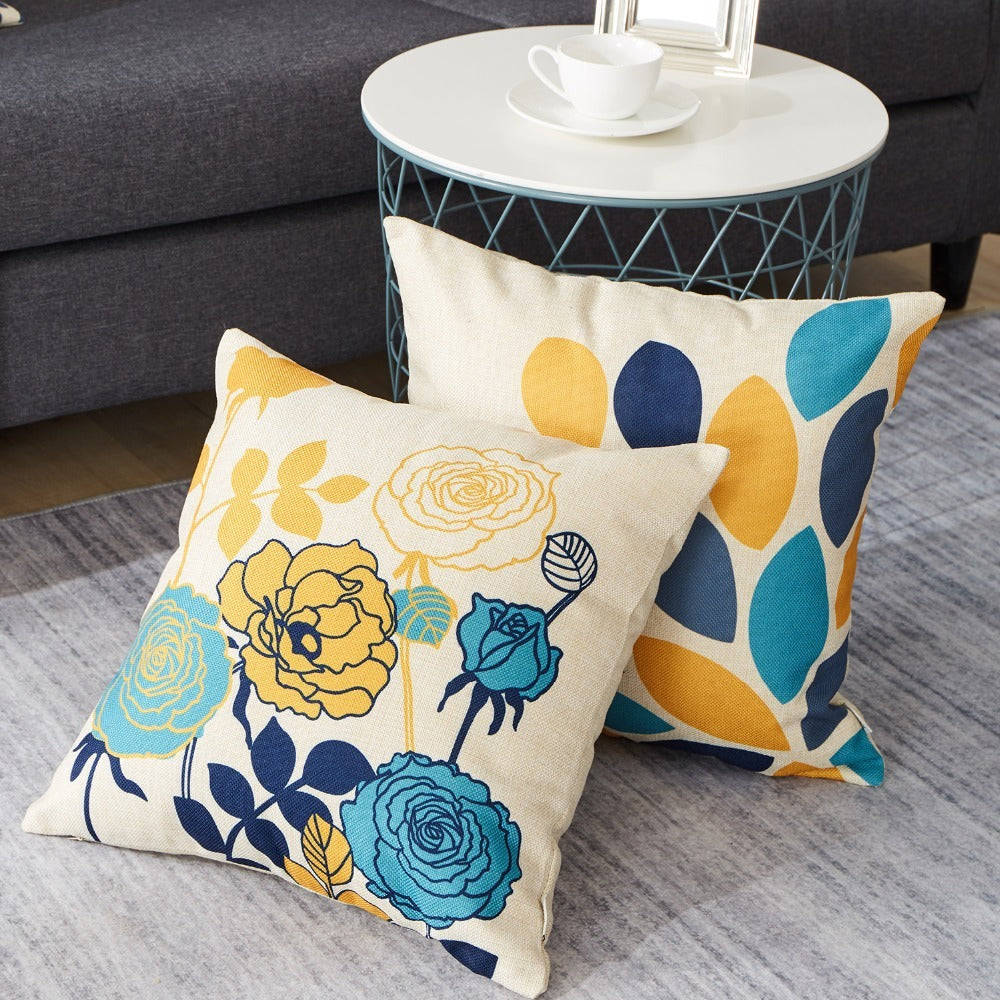 Flower & Bird Cotton Linen Pillowcase – Decorative Cushion Cover for Sofa & Home