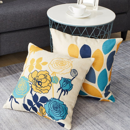 Flower & Bird Cotton Linen Pillowcase – Decorative Cushion Cover for Sofa & Home
