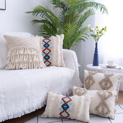 Moroccan Tufted Fringed Throw Pillow Case – Cotton Boho Cushion Cover 45x45 & 30x50cm | 5 Styles
