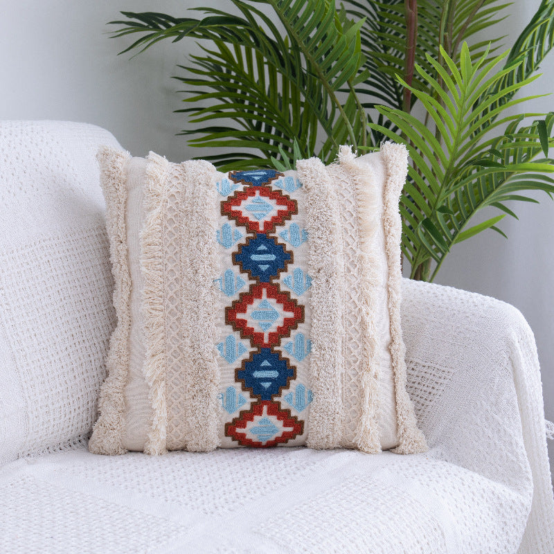 Moroccan Tufted Fringed Throw Pillow Case – Cotton Boho Cushion Cover 45x45 & 30x50cm | 5 Styles