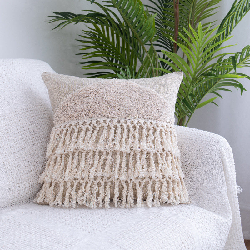 Moroccan Tufted Fringed Throw Pillow Case – Cotton Boho Cushion Cover 45x45 & 30x50cm | 5 Styles