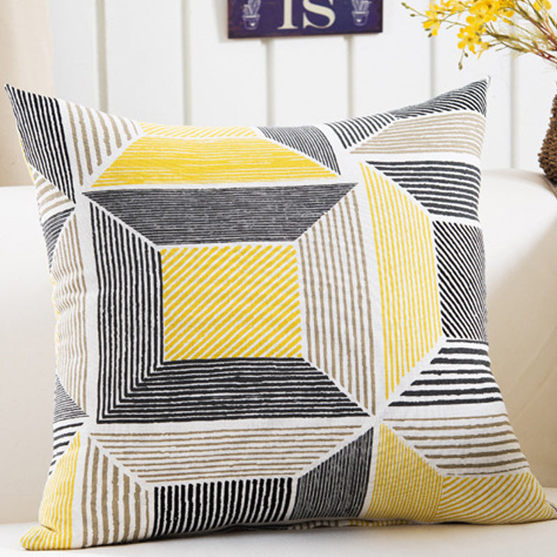 Plush Geometric Black & Yellow Sofa Pillowcase – Bold Decorative Cushion Cover for Living Room