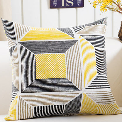 Plush Geometric Black & Yellow Sofa Pillowcase – Bold Decorative Cushion Cover for Living Room