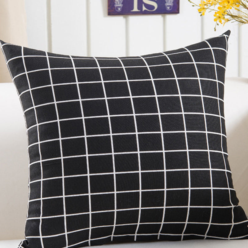 Plush Geometric Black & Yellow Sofa Pillowcase – Bold Decorative Cushion Cover for Living Room
