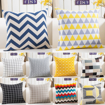 Plush Geometric Black & Yellow Sofa Pillowcase – Bold Decorative Cushion Cover for Living Room