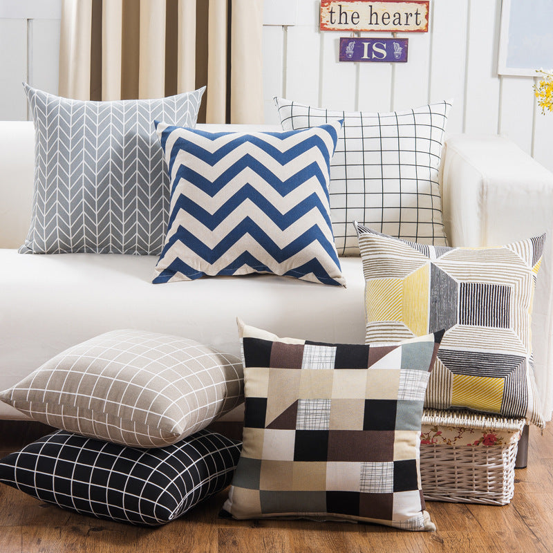 Plush Geometric Black & Yellow Sofa Pillowcase – Bold Decorative Cushion Cover for Living Room