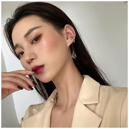 Vintage Crystal Tassel Ear Clip – Korean Style No-Piercing Alloy Earrings for Women