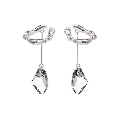 Vintage Crystal Tassel Ear Clip – Korean Style No-Piercing Alloy Earrings for Women