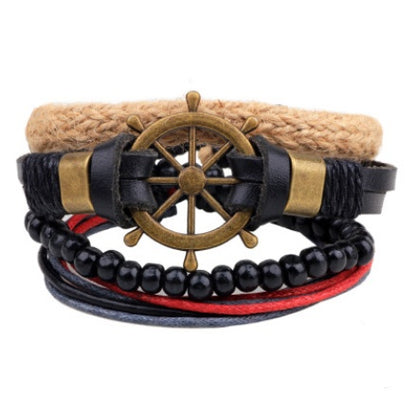 Punk Leather Multilayer Bead Wrap Bracelet – Handwoven Vintage Jewelry for Men & Women