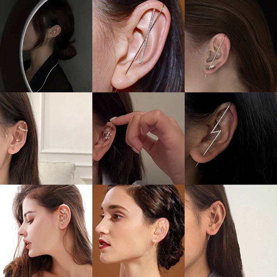 Ear Wrap Crawler Zircon Earrings – Korean Gold & Silver Copper Jewelry for Women