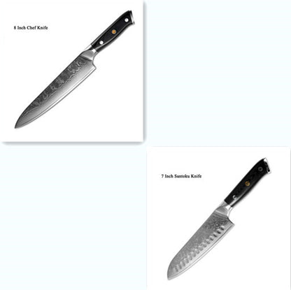 Japanese Damascus Steel Kitchen Knife Set – Chef, Santoku, Fruit & Utility Knives