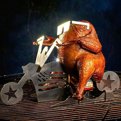 Beer Can Chicken Stand – Funny Motorcycle BBQ Roasting Rack for Grilling
