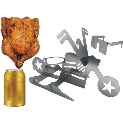 Beer Can Chicken Stand – Funny Motorcycle BBQ Roasting Rack for Grilling
