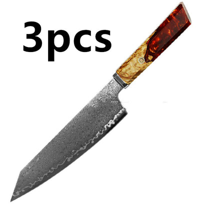 Japanese Damascus Chef Knife – Colorful Handle Kitchen Knife Set (1-3pcs)