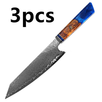 Japanese Damascus Chef Knife – Colorful Handle Kitchen Knife Set (1-3pcs)