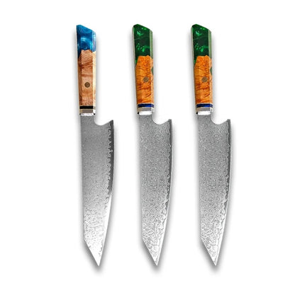 Japanese Damascus Chef Knife – Colorful Handle Kitchen Knife Set (1-3pcs)