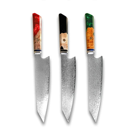 Japanese Damascus Chef Knife – Colorful Handle Kitchen Knife Set (1-3pcs)