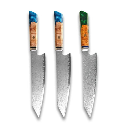 Japanese Damascus Chef Knife – Colorful Handle Kitchen Knife Set (1-3pcs)