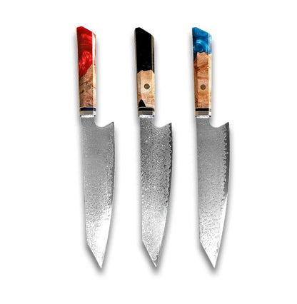 Japanese Damascus Chef Knife – Colorful Handle Kitchen Knife Set (1-3pcs)