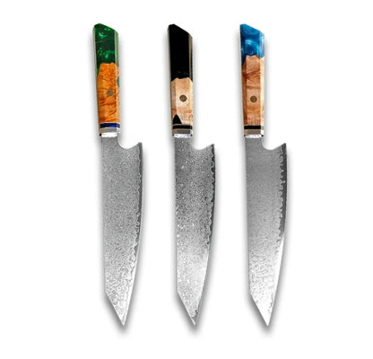 Japanese Damascus Chef Knife – Colorful Handle Kitchen Knife Set (1-3pcs)