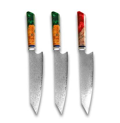 Japanese Damascus Chef Knife – Colorful Handle Kitchen Knife Set (1-3pcs)