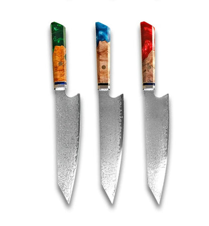 Japanese Damascus Chef Knife – Colorful Handle Kitchen Knife Set (1-3pcs)