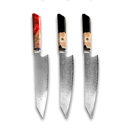 Japanese Damascus Chef Knife – Colorful Handle Kitchen Knife Set (1-3pcs)
