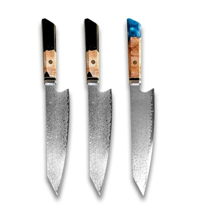 Japanese Damascus Chef Knife – Colorful Handle Kitchen Knife Set (1-3pcs)