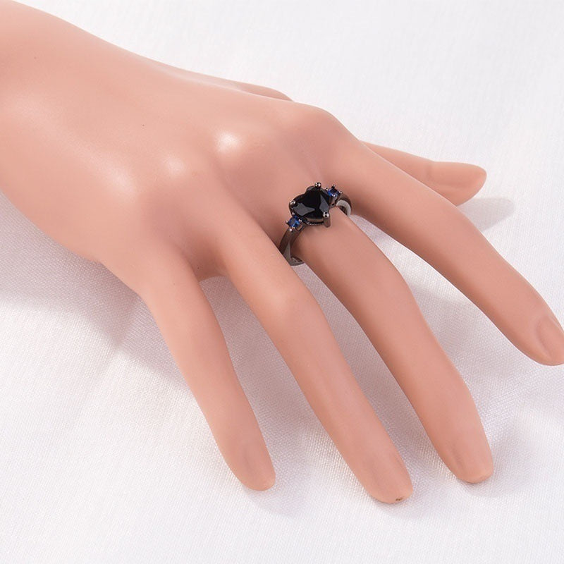 Black Heart Gemstone Diamond Wedding Ring – Gothic Jewelry for Women