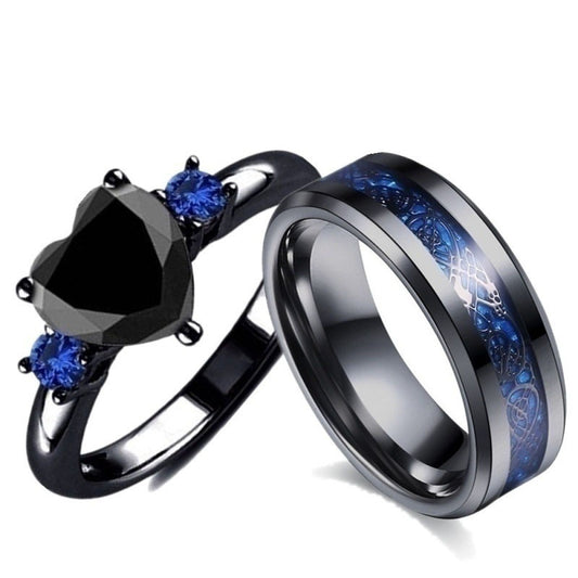 Black Heart Gemstone Diamond Wedding Ring – Gothic Jewelry for Women