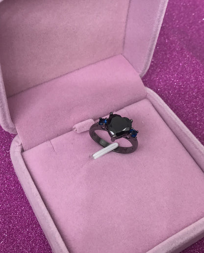 Black Heart Gemstone Diamond Wedding Ring – Gothic Jewelry for Women